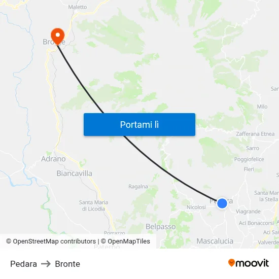 Pedara to Bronte map
