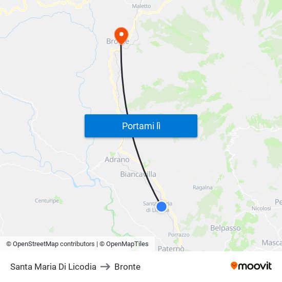 Santa Maria Di Licodia to Bronte map