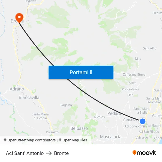Aci Sant' Antonio to Bronte map