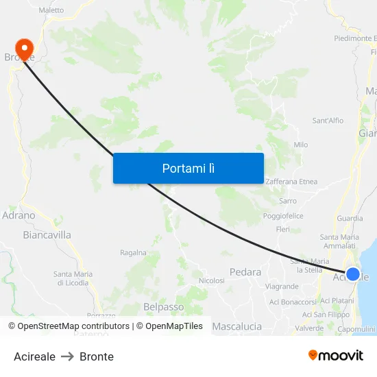 Acireale to Bronte map
