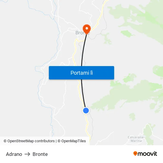 Adrano to Bronte map