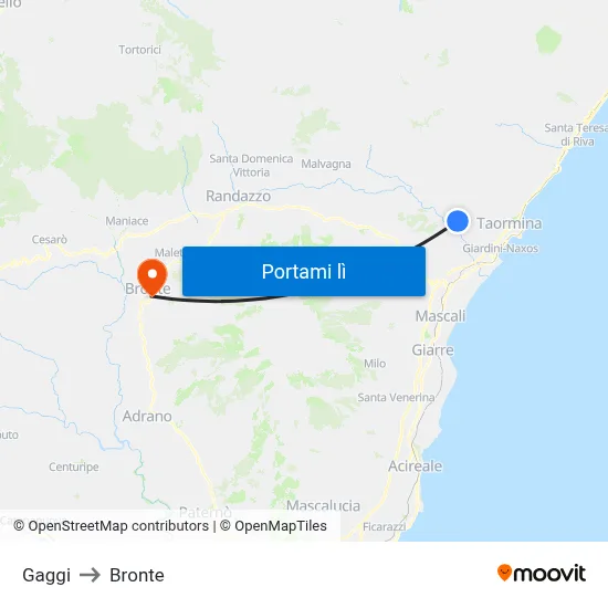 Gaggi to Bronte map