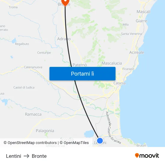 Lentini to Bronte map