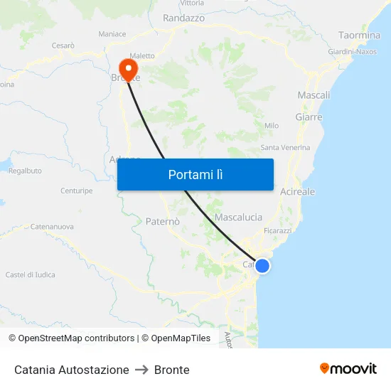 Catania Autostazione to Bronte map
