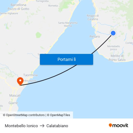 Montebello Ionico to Calatabiano map