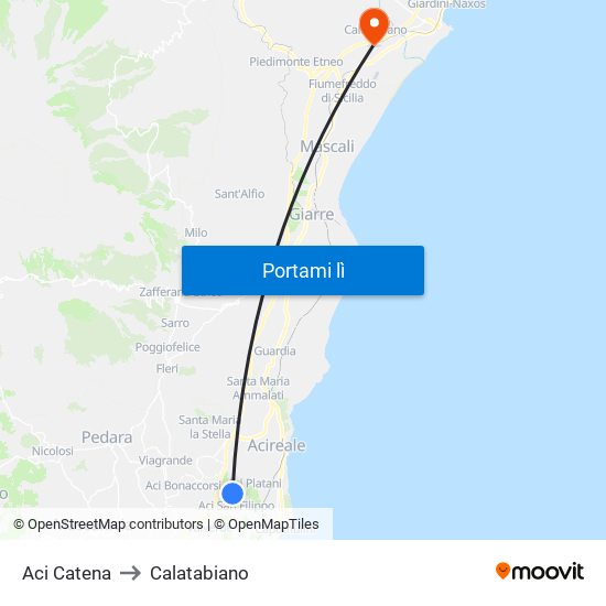 Aci Catena to Calatabiano map