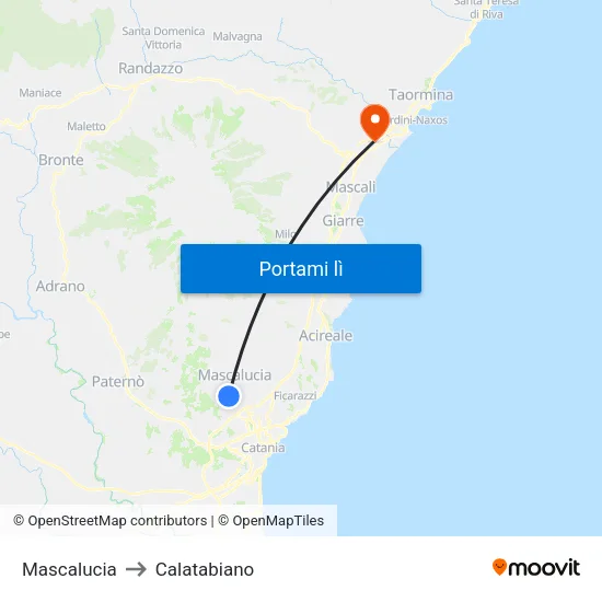Mascalucia to Calatabiano map