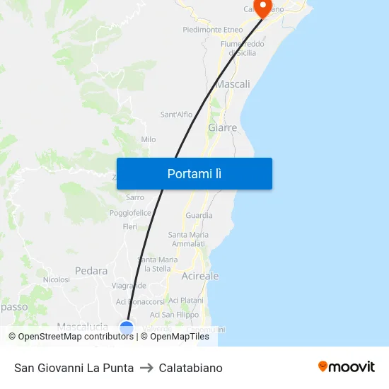 San Giovanni La Punta to Calatabiano map