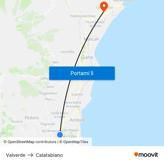 Valverde to Calatabiano map