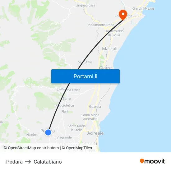 Pedara to Calatabiano map