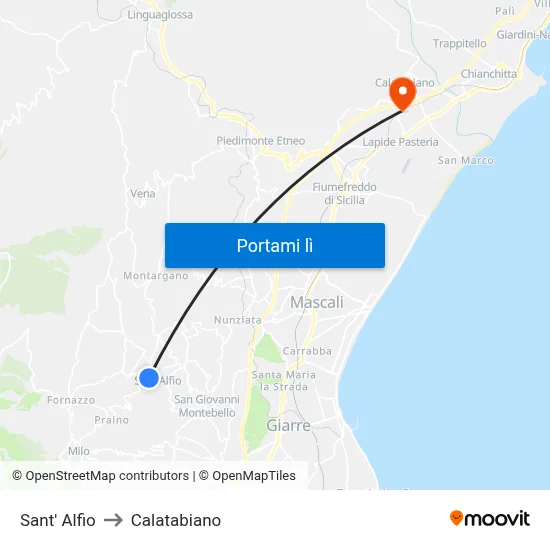 Sant' Alfio to Calatabiano map