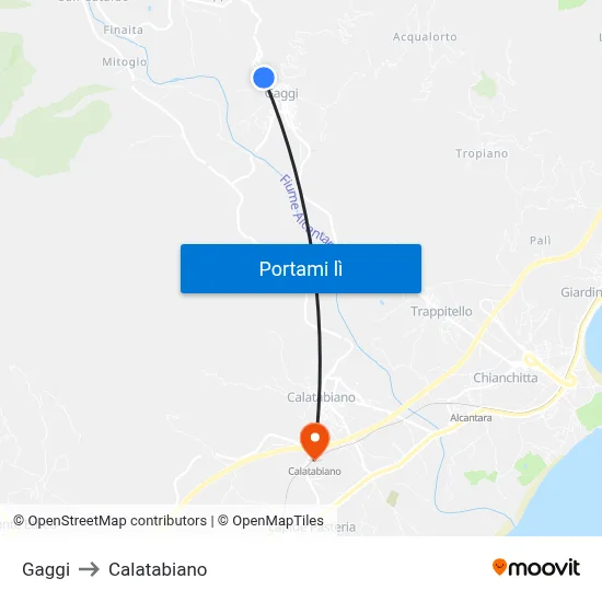 Gaggi to Calatabiano map