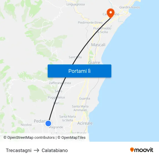 Trecastagni to Calatabiano map