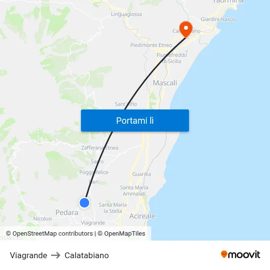 Viagrande to Calatabiano map