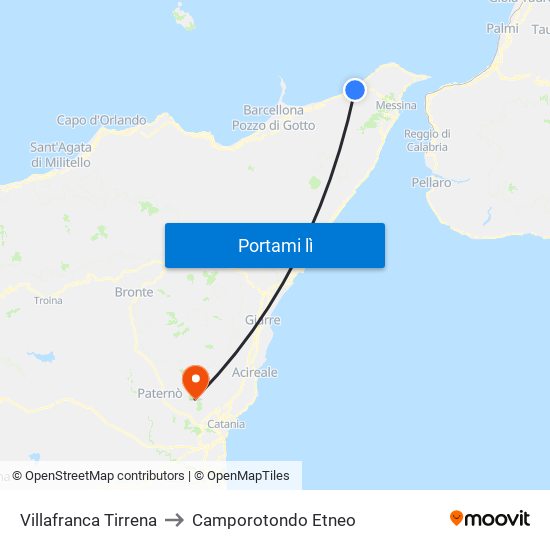 Villafranca Tirrena to Camporotondo Etneo map