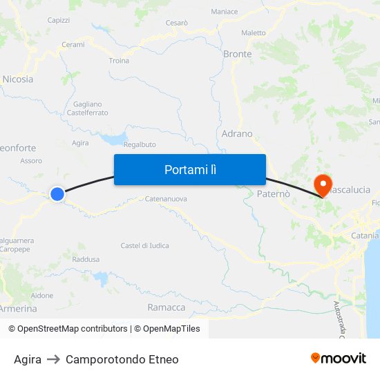 Agira to Camporotondo Etneo map