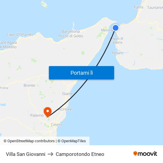 Villa San Giovanni to Camporotondo Etneo map