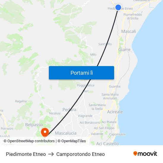 Piedimonte Etneo to Camporotondo Etneo map