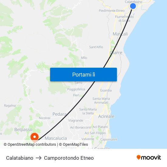 Calatabiano to Camporotondo Etneo map