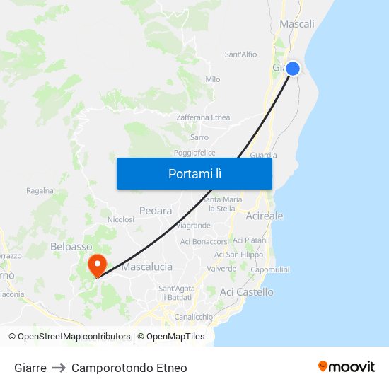 Giarre to Camporotondo Etneo map