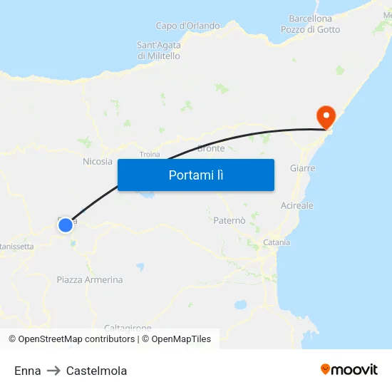 Enna to Castelmola map