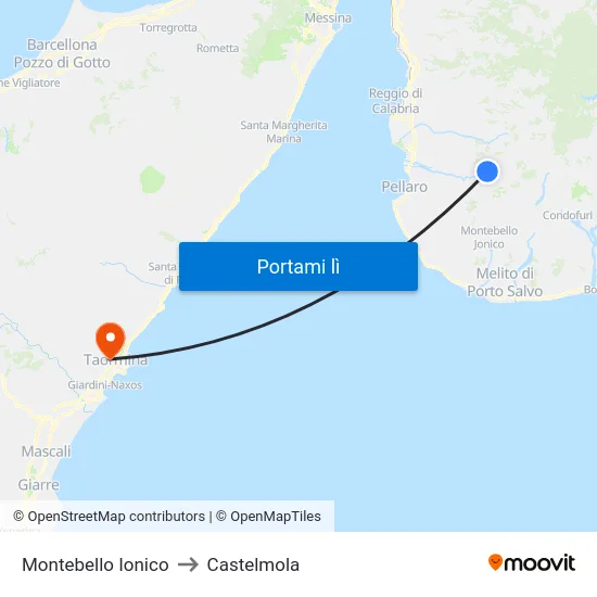 Montebello Ionico to Castelmola map