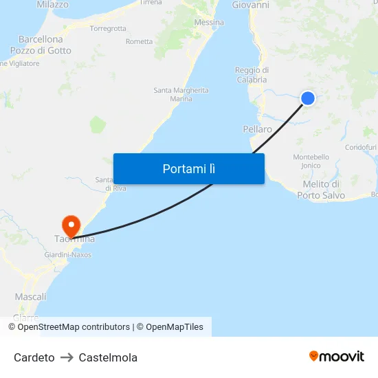 Cardeto to Castelmola map