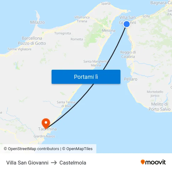 Villa San Giovanni to Castelmola map