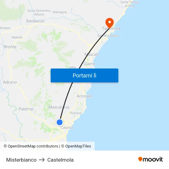 Misterbianco to Castelmola map