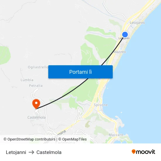 Letojanni to Castelmola map