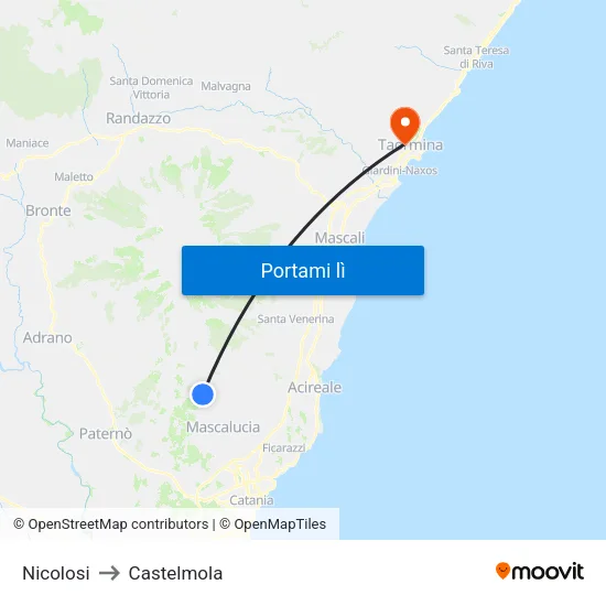 Nicolosi to Castelmola map