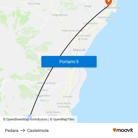 Pedara to Castelmola map