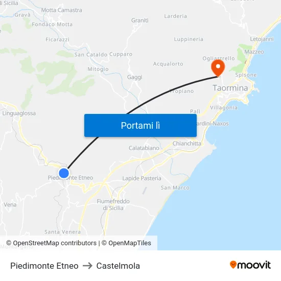 Piedimonte Etneo to Castelmola map