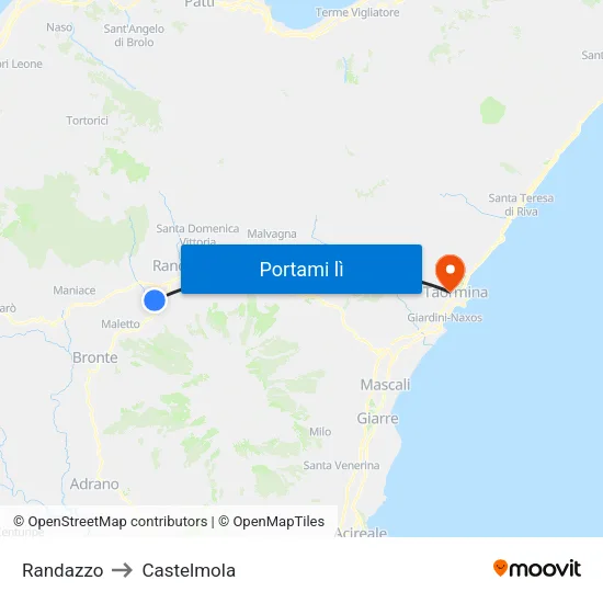 Randazzo to Castelmola map