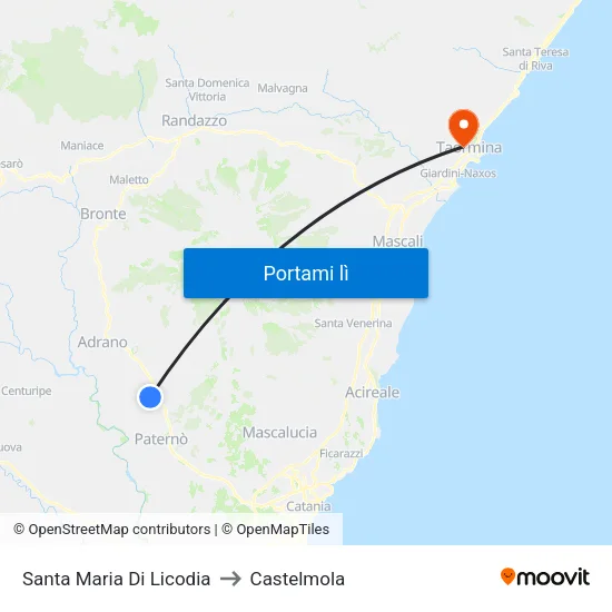 Santa Maria Di Licodia to Castelmola map