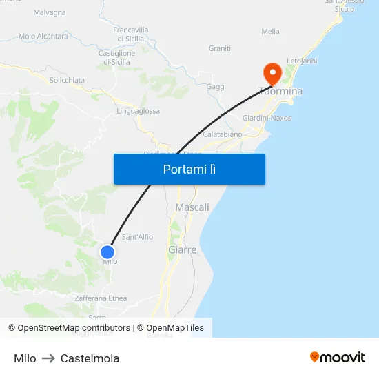 Milo to Castelmola map