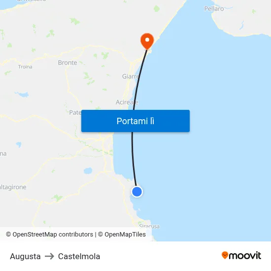 Augusta to Castelmola map