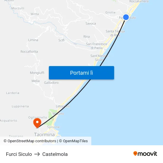 Furci Siculo to Castelmola map