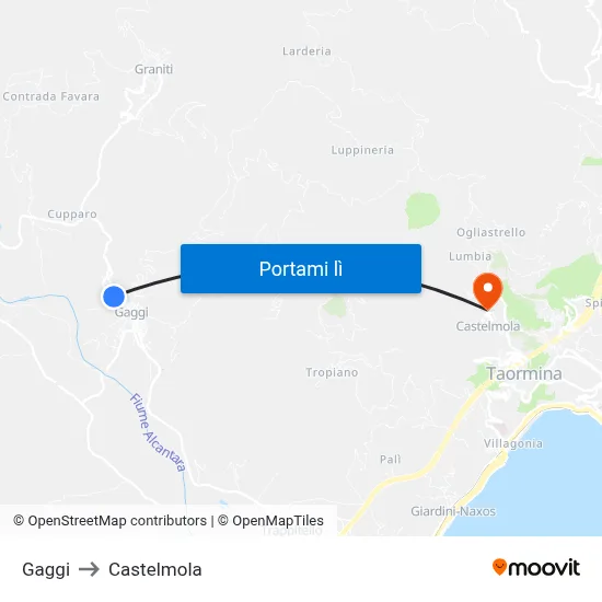 Gaggi to Castelmola map