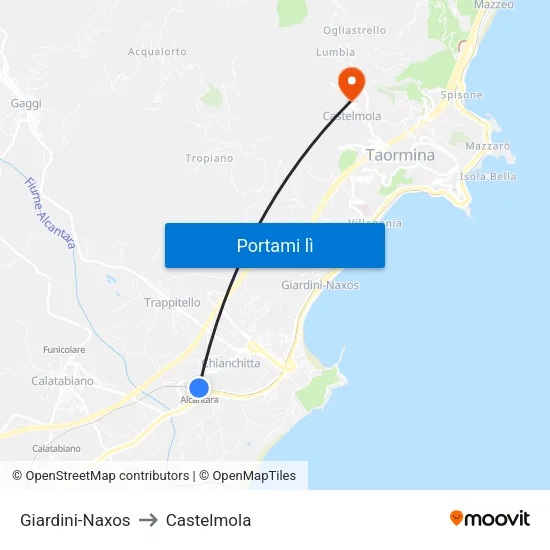 Giardini-Naxos to Castelmola map