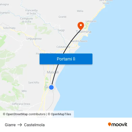 Giarre to Castelmola map