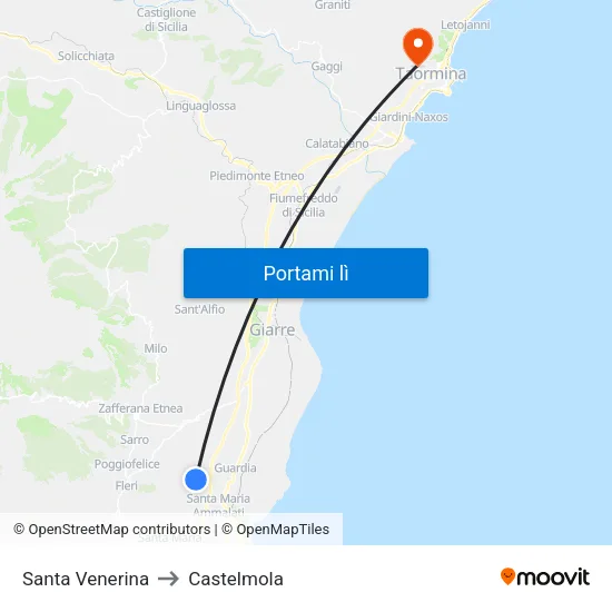Santa Venerina to Castelmola map