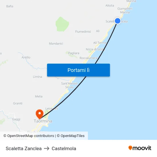 Scaletta Zanclea to Castelmola map
