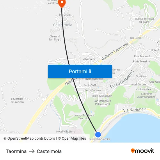 Taormina to Castelmola map