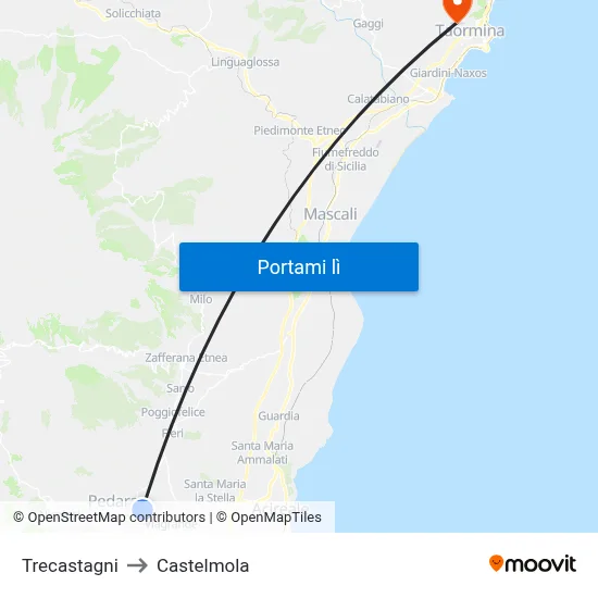 Trecastagni to Castelmola map