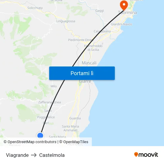 Viagrande to Castelmola map