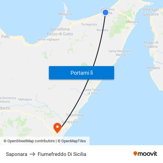 Saponara to Fiumefreddo Di Sicilia map