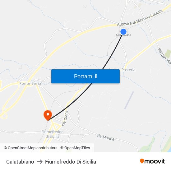 Calatabiano to Fiumefreddo Di Sicilia map