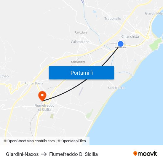 Giardini-Naxos to Fiumefreddo Di Sicilia map