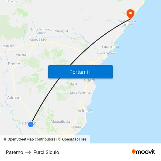 Paterno to Furci Siculo map